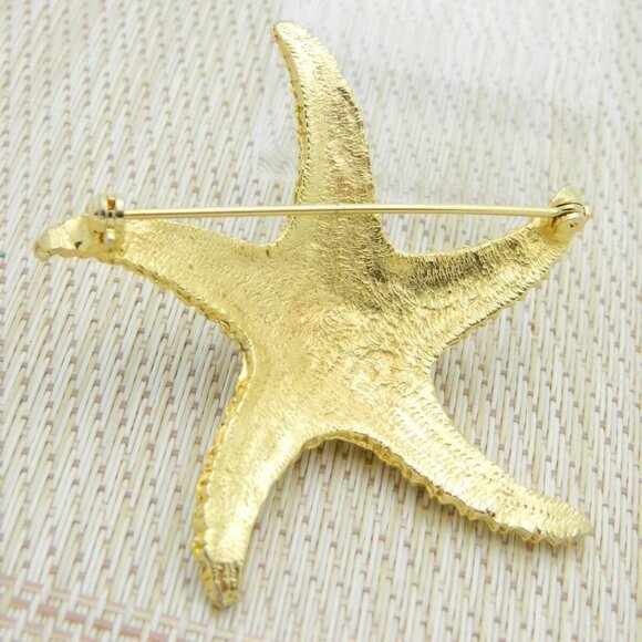 White Bead Beaded Large Starfish Gold Tone Pin - Picture 4 of 4